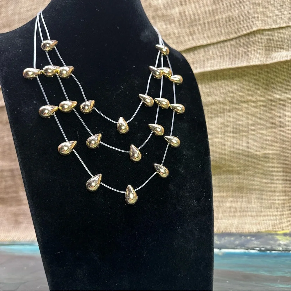 Boho‎ party elegant invisible multi layer gold teardrop choker necklace NWOT